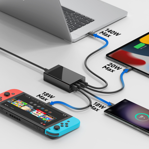 156W USB-C DC Adapter mit 2C2A-Ladeanschlüssen